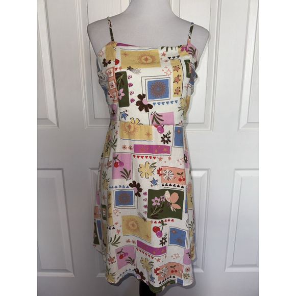 Monteau Dresses & Skirts - Monteau Patchwork Floral Sundress Large Cottagecore Linen Blend Boho Mini Dress